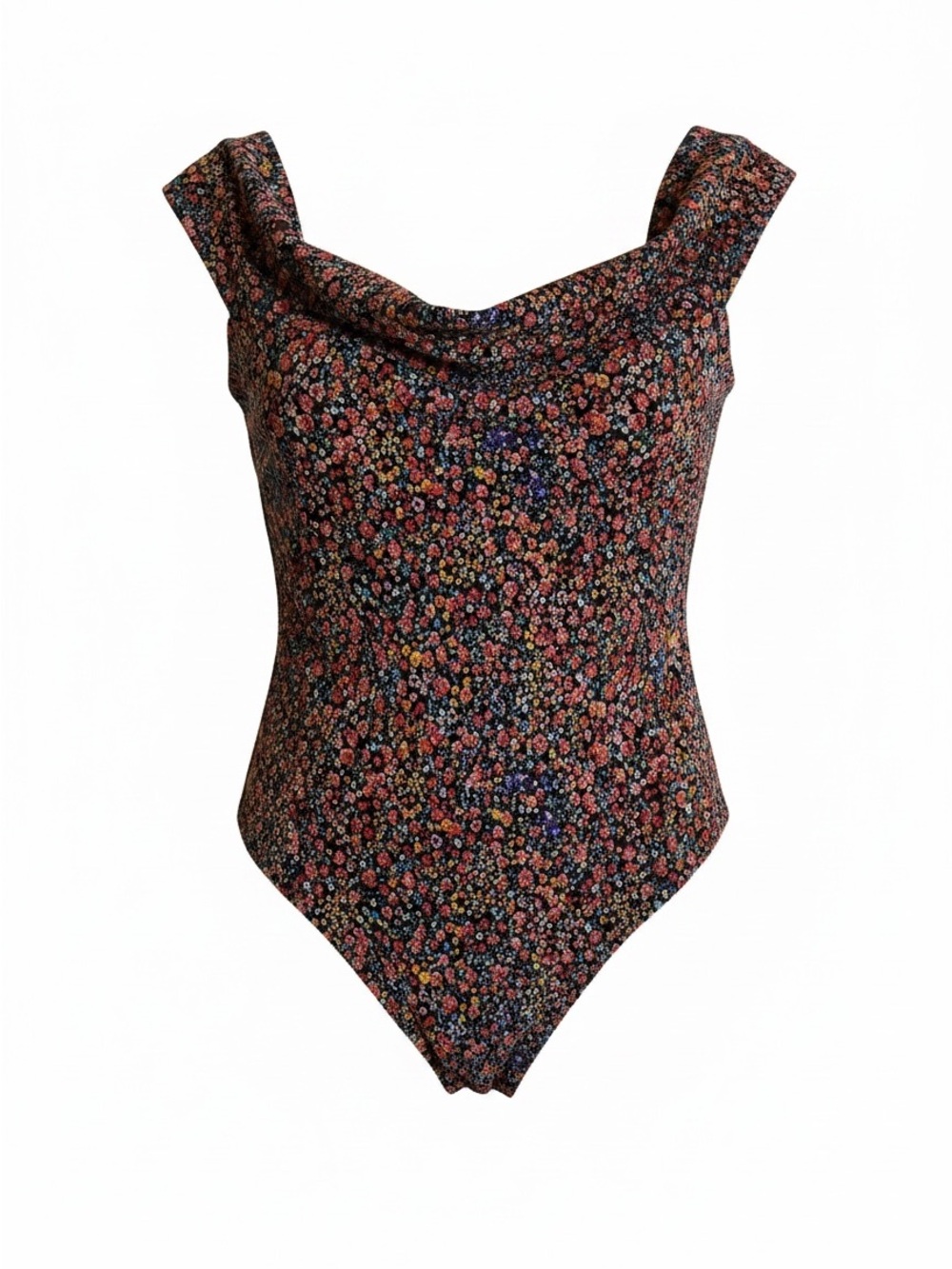 Leith Black Floral Cowl Neck Bodysuit